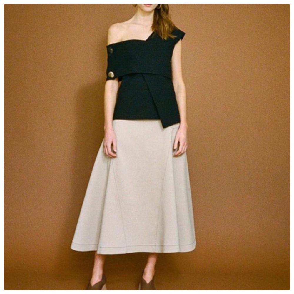 Black & White Asymmetrical Shoulder Button Top - Picture 8 of 8